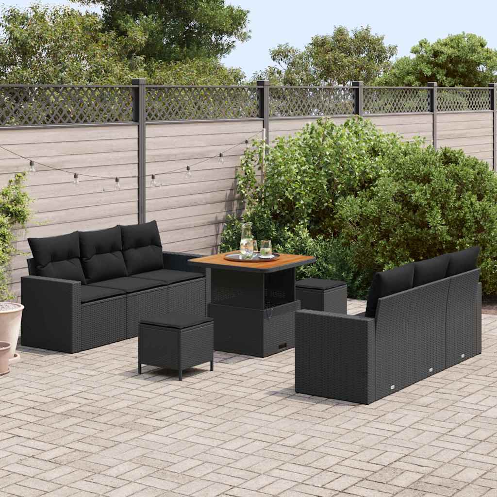Garten-Sofa-Set 9 pcs Schwarz Poly-Rattan