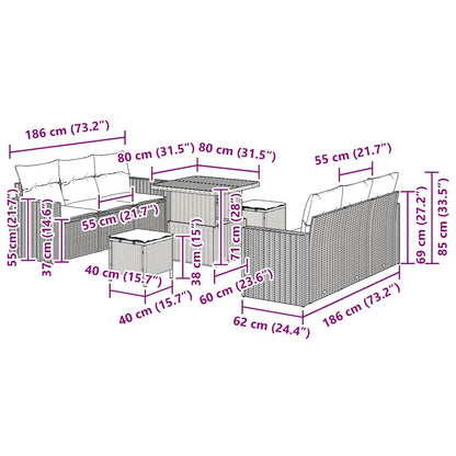 Garten-Sofa-Set 9 pcs Schwarz Poly-Rattan