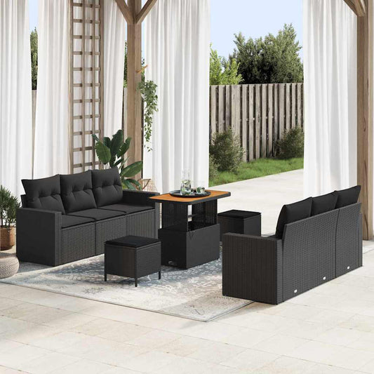 Garten-Sofa-Set 9 pcs Schwarz Poly-Rattan