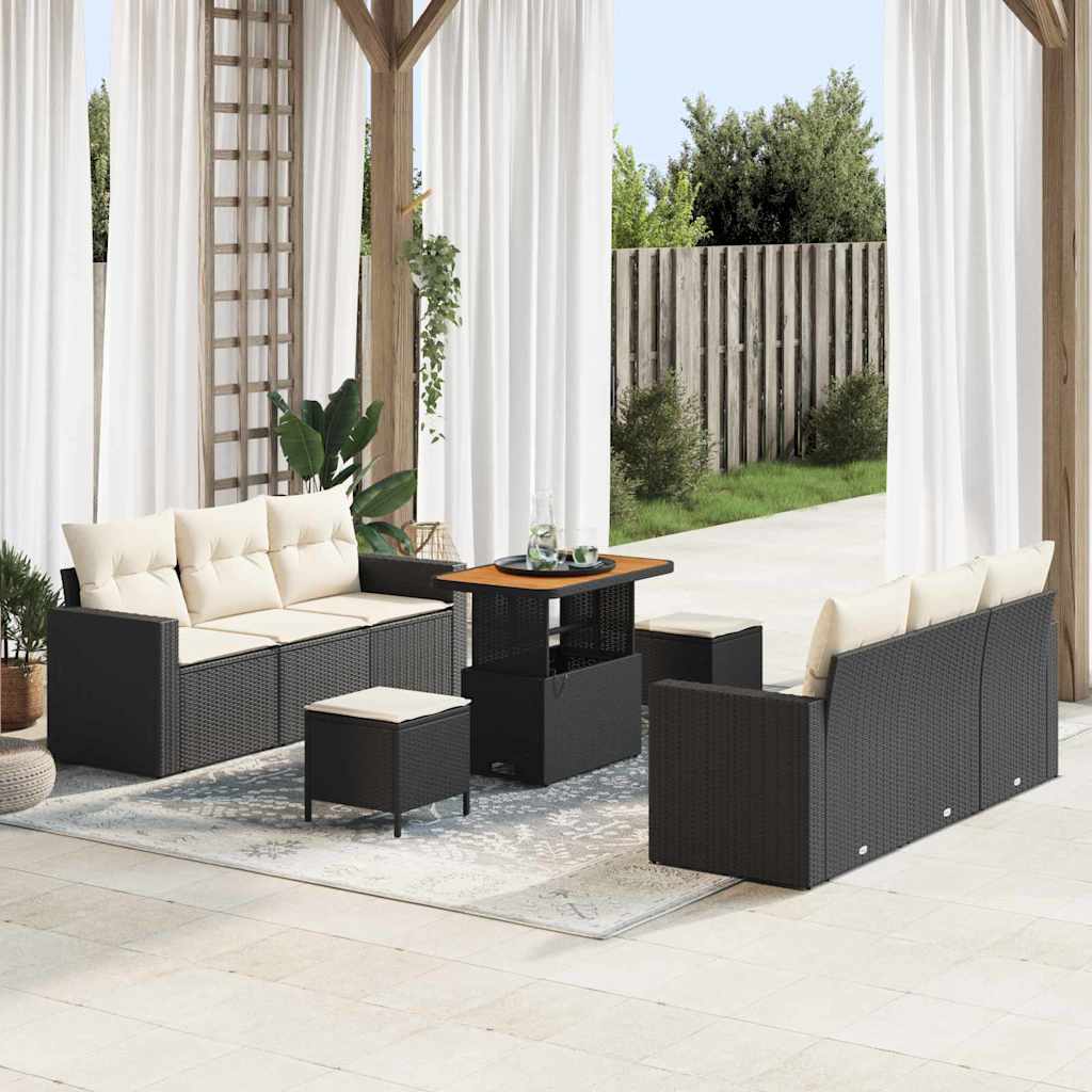 Garten-Sofa-Set 9 pcs Schwarz Poly-Rattan