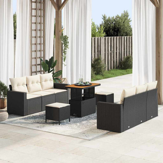 Garten-Sofa-Set 9 pcs Schwarz Poly-Rattan