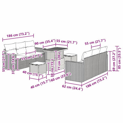 Garten-Sofa-Set 9 pcs Beige Poly-Rattan