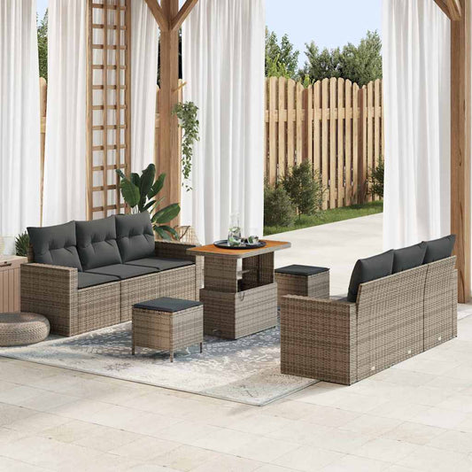 Garten-Sofa-Set 9 pcs Grau Poly-Rattan