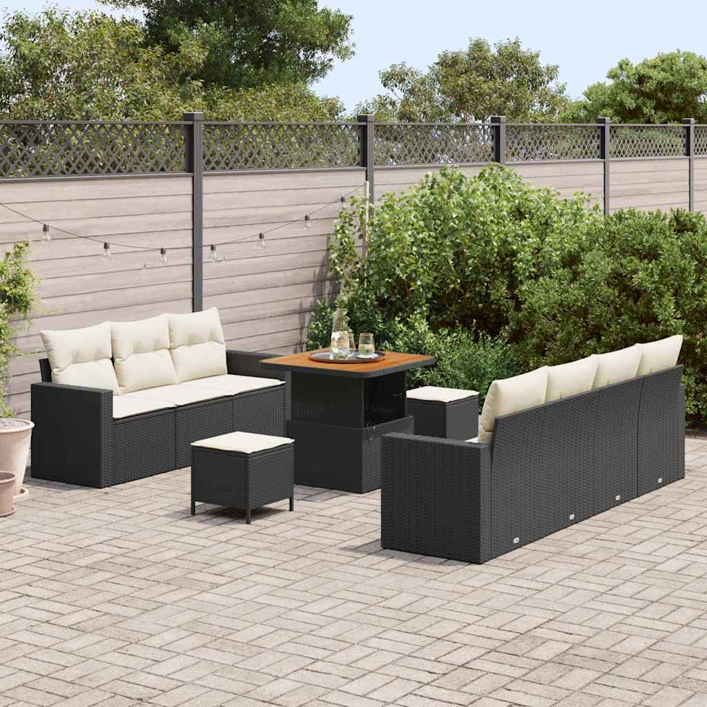 Gartensofa-set mit Kissen 10 pcs Schwarz Poly-Rattan
