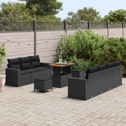 Gartensofa-set mit Kissen 10 pcs Schwarz Poly-Rattan