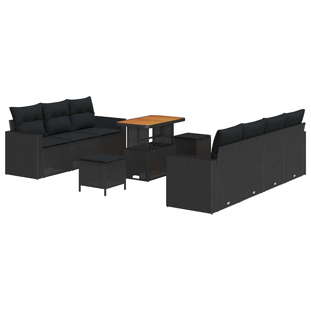 Gartensofa-set mit Kissen 10 pcs Schwarz Poly-Rattan