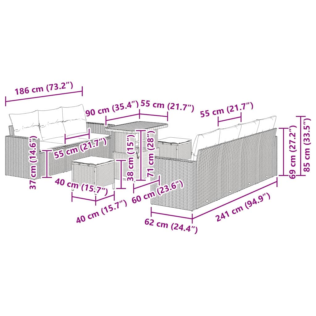 Garten-Sofa-Set 10 pcs Schwarz Poly-Rattan