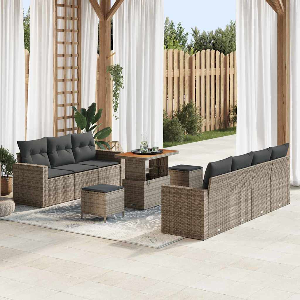 Garten-Sofa-Set 10 pcs Grau Poly-Rattan