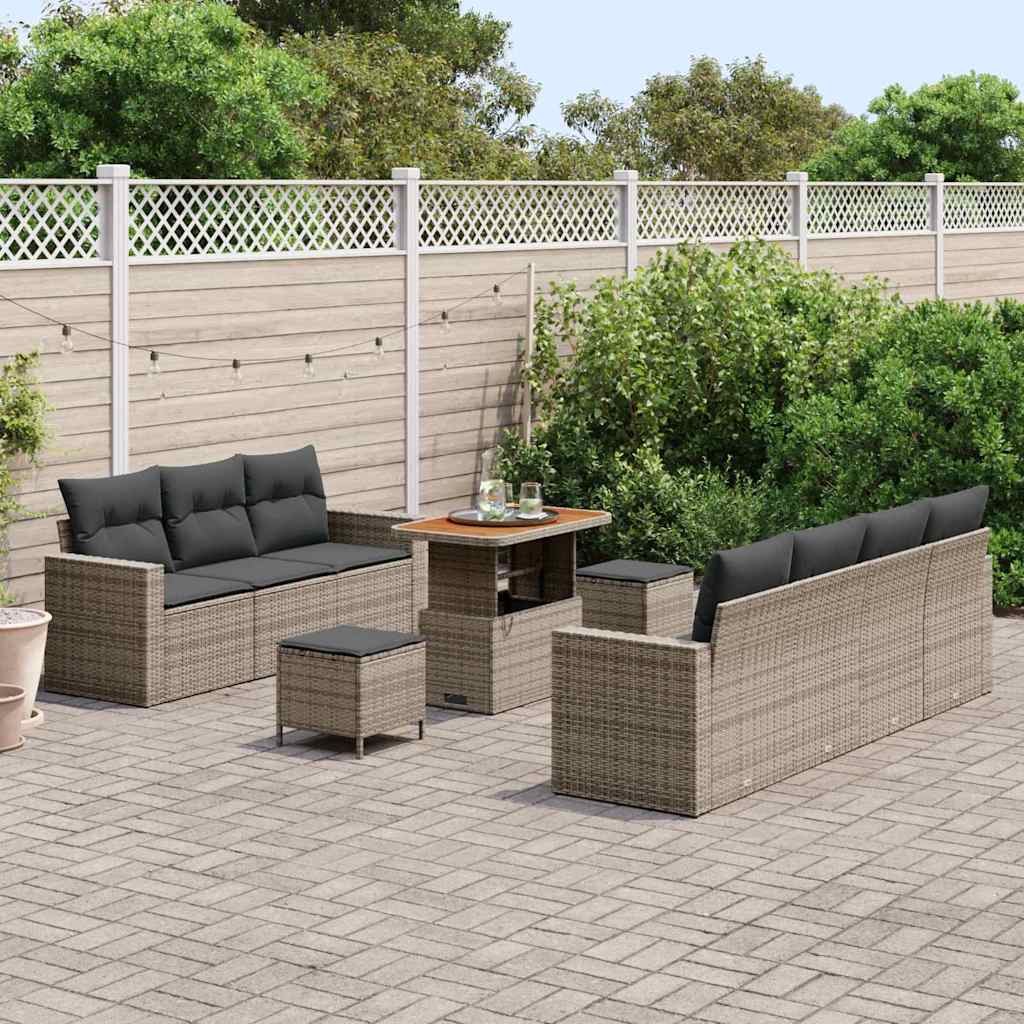 Garten-Sofa-Set 10 pcs Grau Poly-Rattan