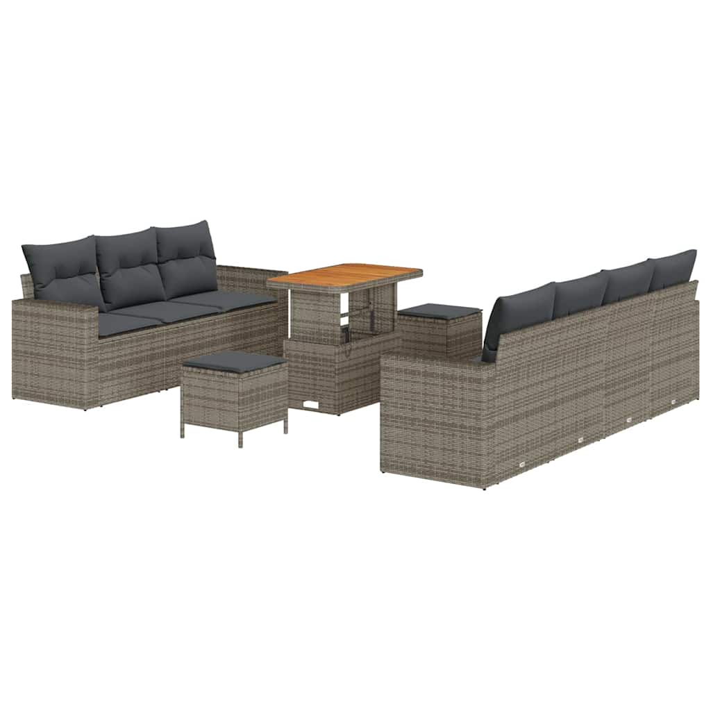 Garten-Sofa-Set 10 pcs Grau Poly-Rattan