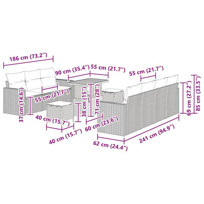 Garten-Sofa-Set 10 pcs Grau Poly-Rattan