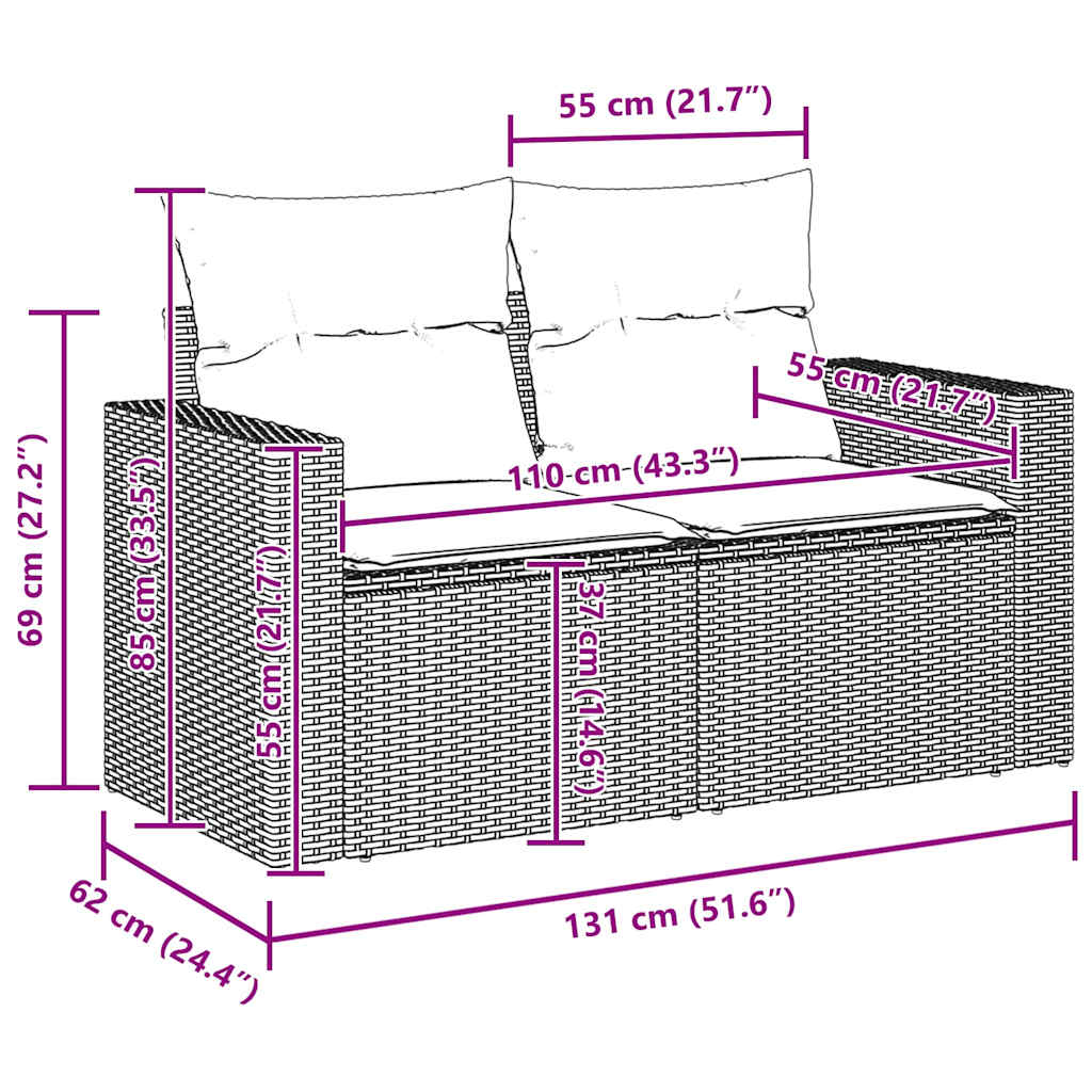 Garten-Sofa-Set 10 pcs Grau Poly-Rattan