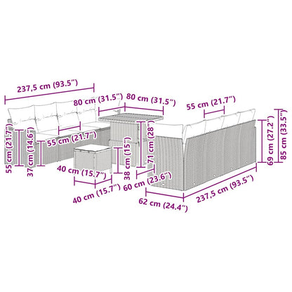 Garten-Sofa-Set 11 pcs Beige Poly-Rattan