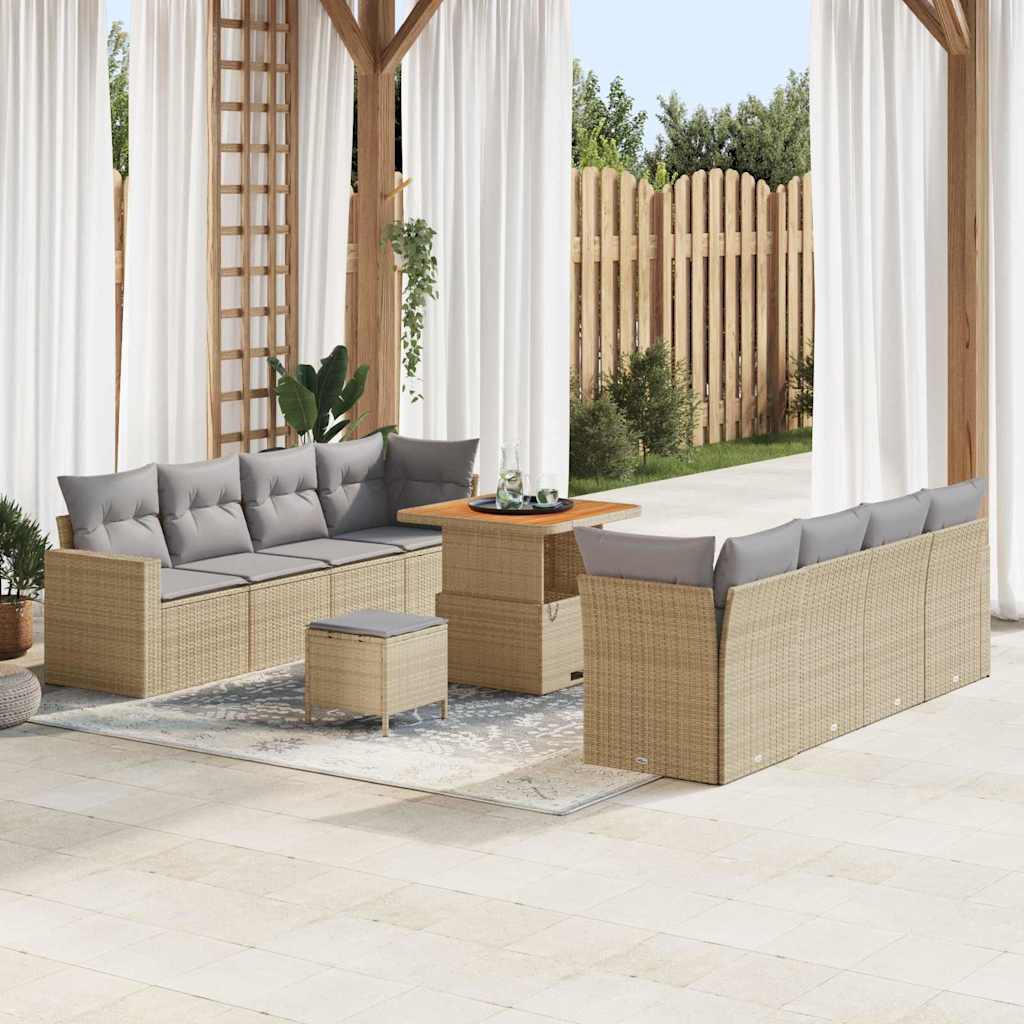 Garten-Sofa-Set 11 pcs Beige Poly-Rattan