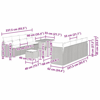 Garten-Sofa-Set 11 pcs Grau Poly-Rattan