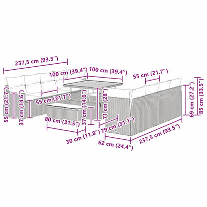 Garten-Sofa-Set 11 pcs Grau Poly-Rattan
