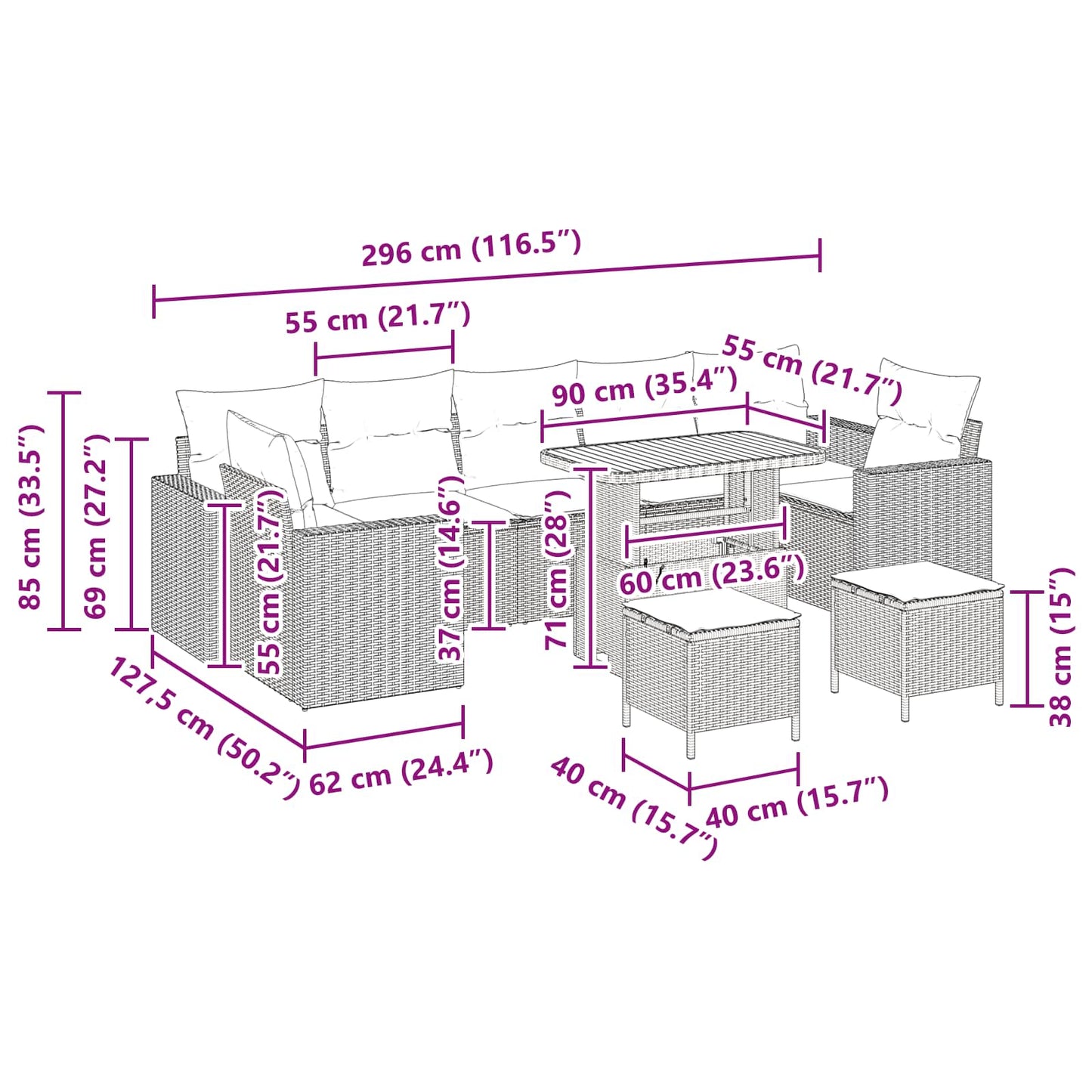 Garten-Sofa-Set 10 pcs Schwarz Poly-Rattan