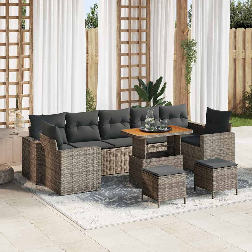 Garten-Sofa-Set 10 pcs Grau Poly-Rattan