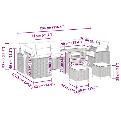 Garten-Sofa-Set 10 pcs Grau Poly-Rattan