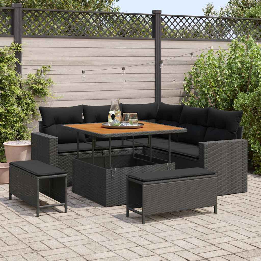 Garten-Sofa-Set 8 pcs Schwarz Poly-Rattan
