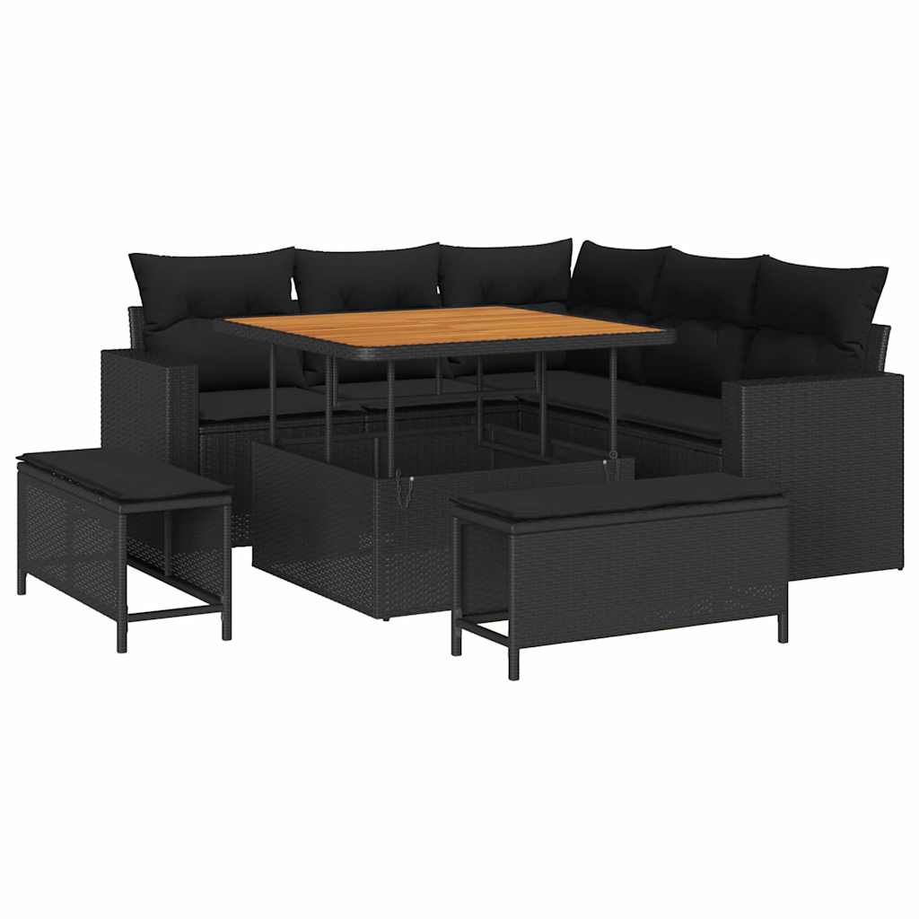 Garten-Sofa-Set 8 pcs Schwarz Poly-Rattan