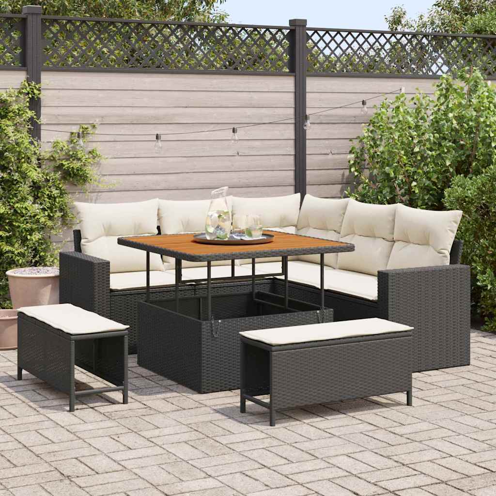 Garten-Sofa-Set 8 pcs Schwarz Poly-Rattan