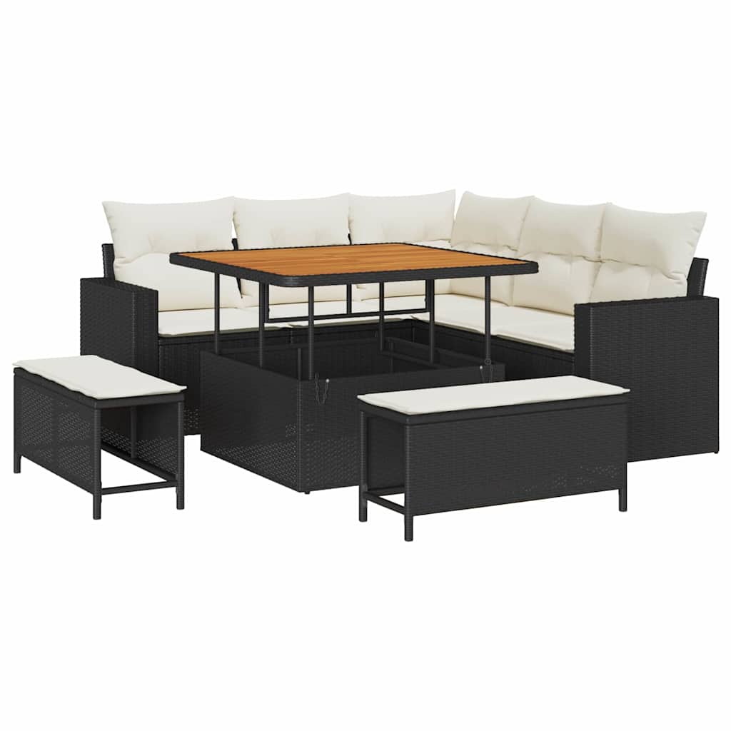 Garten-Sofa-Set 8 pcs Schwarz Poly-Rattan