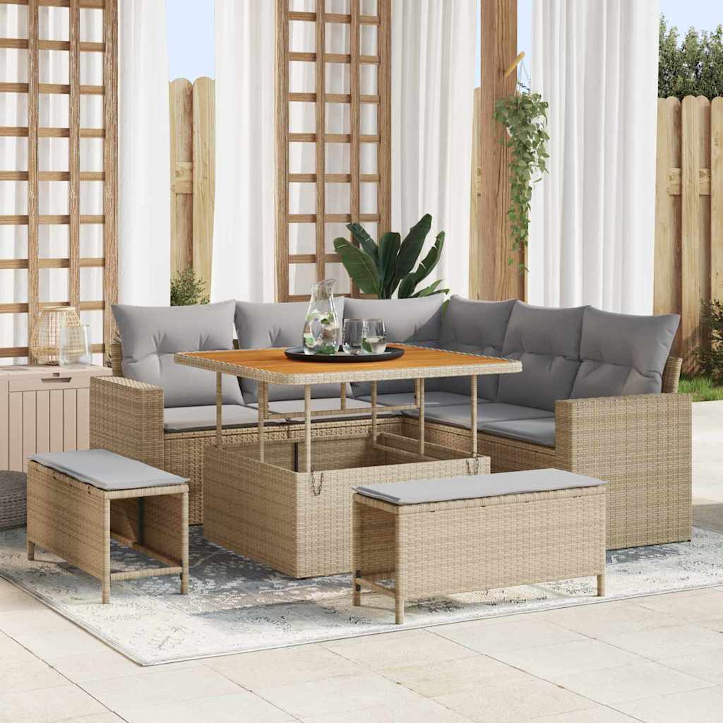 Garten-Sofa-Set 8 pcs Beige Poly-Rattan