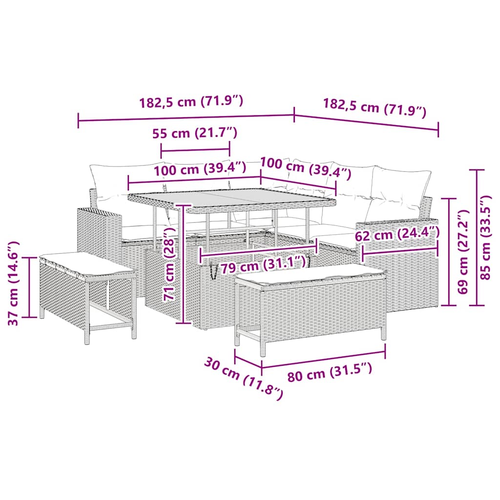 Garten-Sofa-Set 8 pcs Beige Poly-Rattan