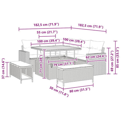Garten-Sofa-Set 8 pcs Beige Poly-Rattan