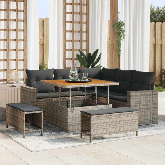 Garten-Sofa-Set 8 pcs Grau Poly-Rattan