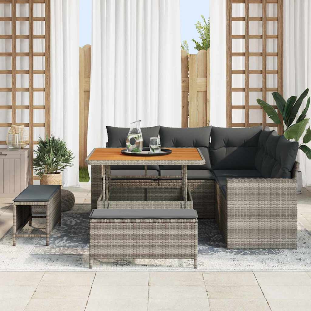 Garten-Sofa-Set 8 pcs Grau Poly-Rattan