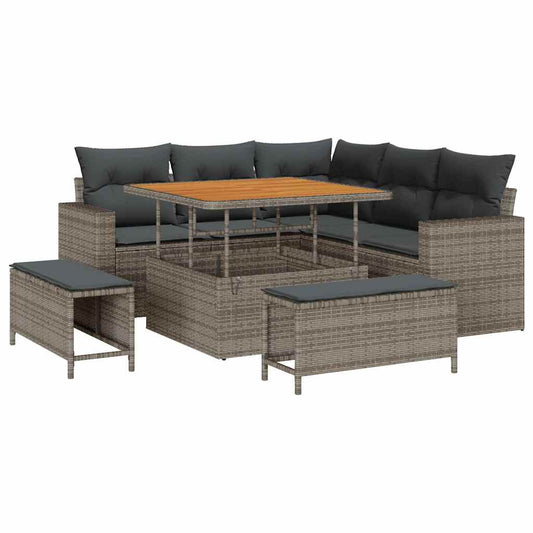 Garten-Sofa-Set 8 pcs Grau Poly-Rattan