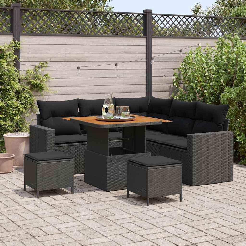Garten-Sofa-Set 8 pcs Schwarz Poly-Rattan