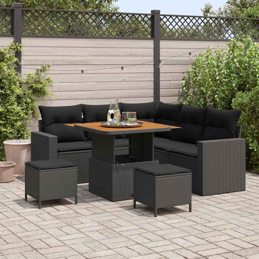 Garten-Sofa-Set 8 pcs Schwarz Poly-Rattan