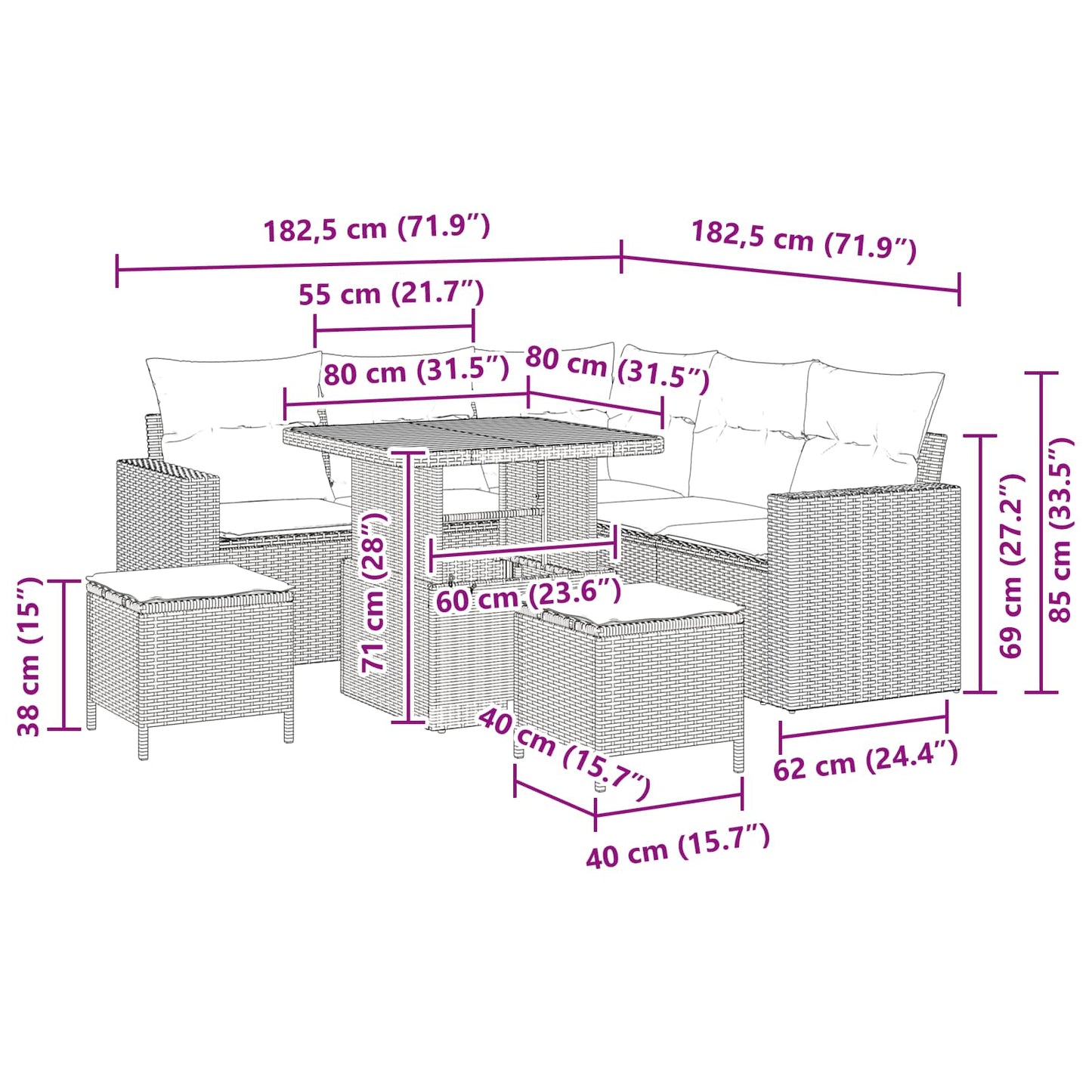 Garten-Sofa-Set 8 pcs Schwarz Poly-Rattan