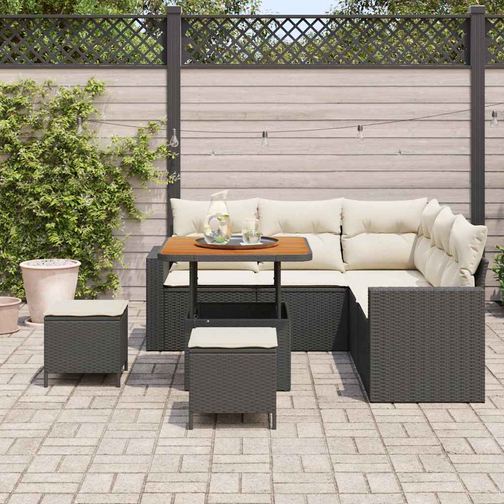 Garten-Sofa-Set 8 pcs Schwarz Poly-Rattan
