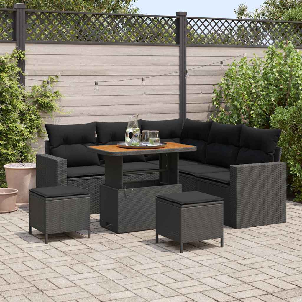 Garten-Sofa-Set 8 pcs Schwarz Poly-Rattan