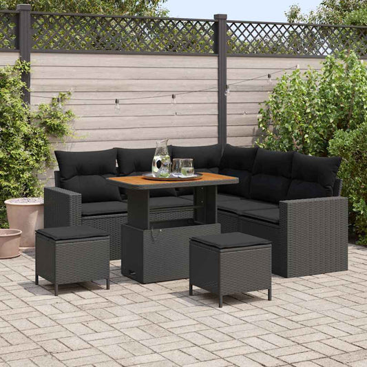 Garten-Sofa-Set 8 pcs Schwarz Poly-Rattan