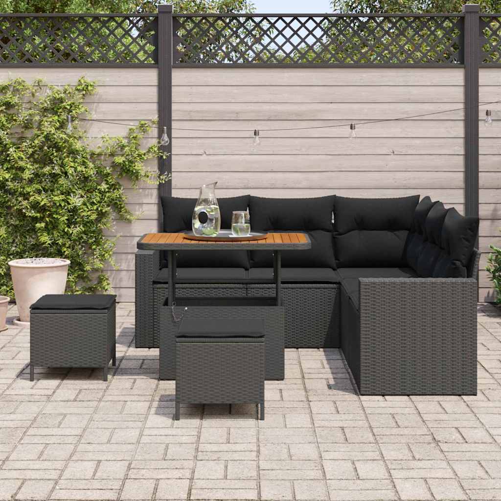 Garten-Sofa-Set 8 pcs Schwarz Poly-Rattan