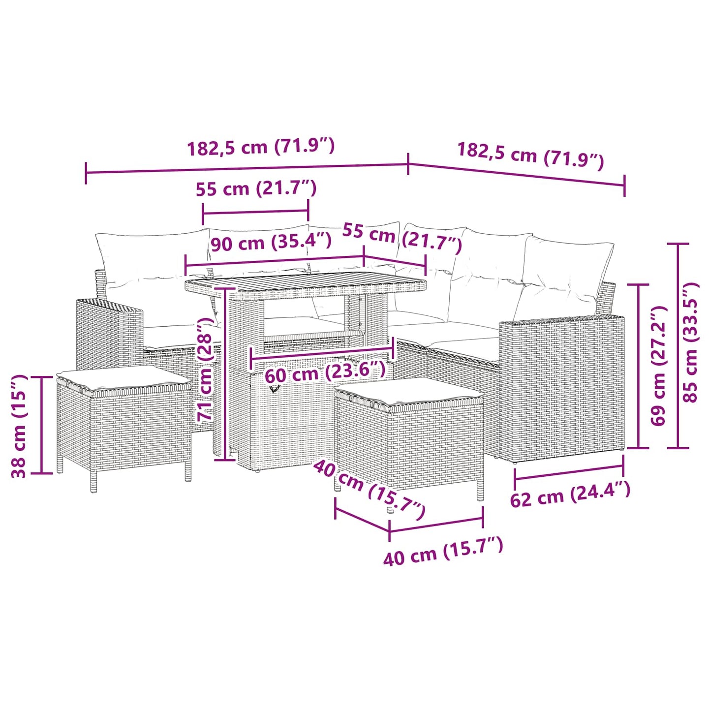 Garten-Sofa-Set 8 pcs Schwarz Poly-Rattan