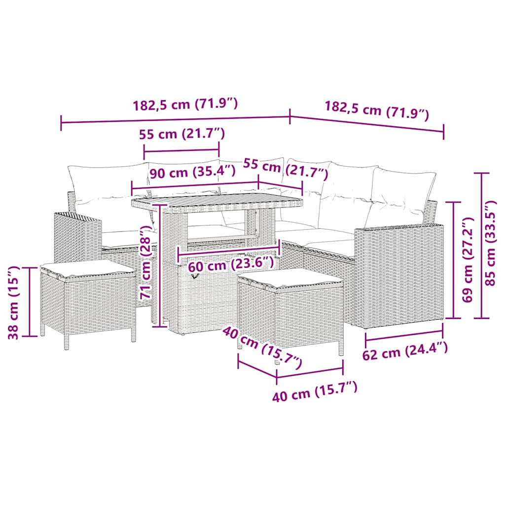 Garten-Sofa-Set 8 pcs Beige Poly-Rattan