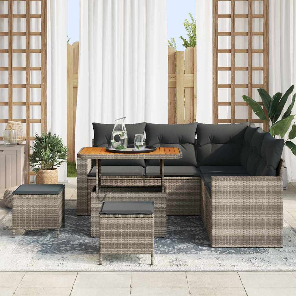 Garten-Sofa-Set 8 pcs Grau Poly-Rattan