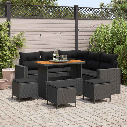 Garten-Sofa-Set 9 pcs Schwarz Poly-Rattan