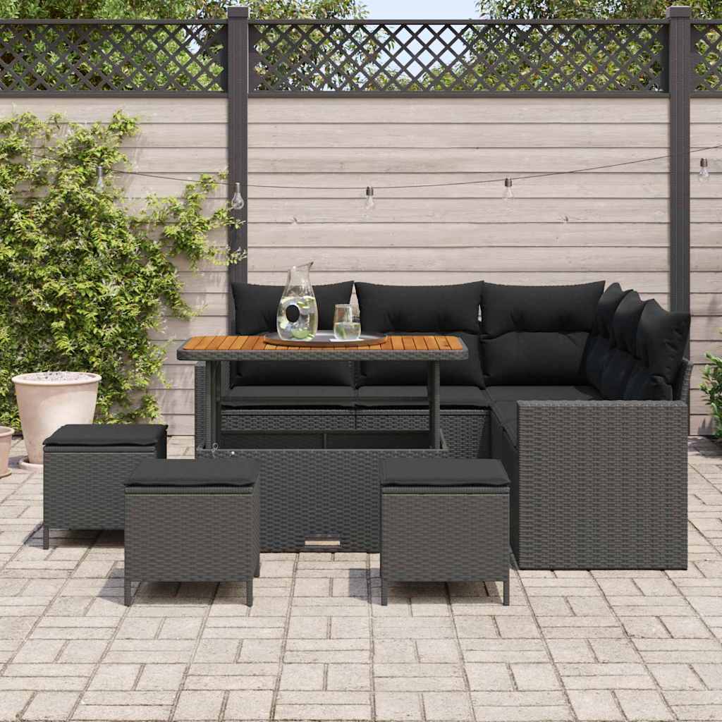 Garten-Sofa-Set 9 pcs Schwarz Poly-Rattan