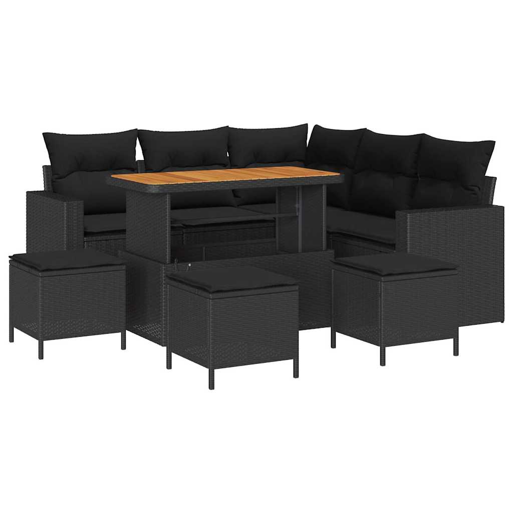 Garten-Sofa-Set 9 pcs Schwarz Poly-Rattan