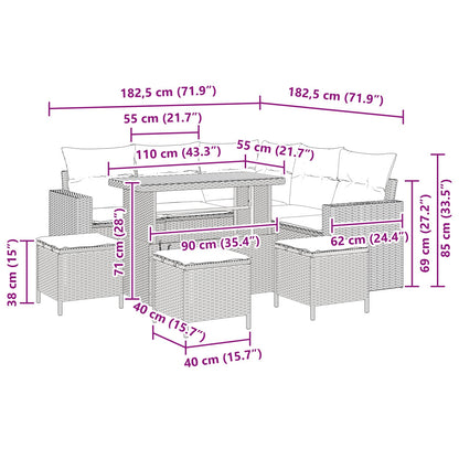 Garten-Sofa-Set 9 pcs Schwarz Poly-Rattan