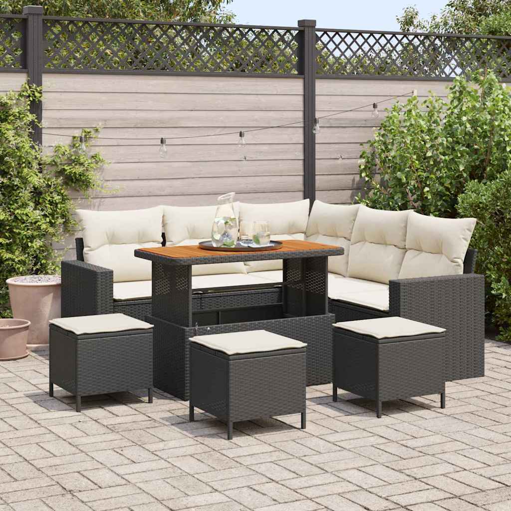 Garten-Sofa-Set 9 pcs Schwarz Poly-Rattan