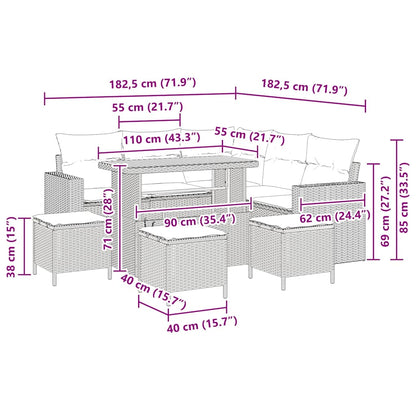 Garten-Sofa-Set 9 pcs Schwarz Poly-Rattan