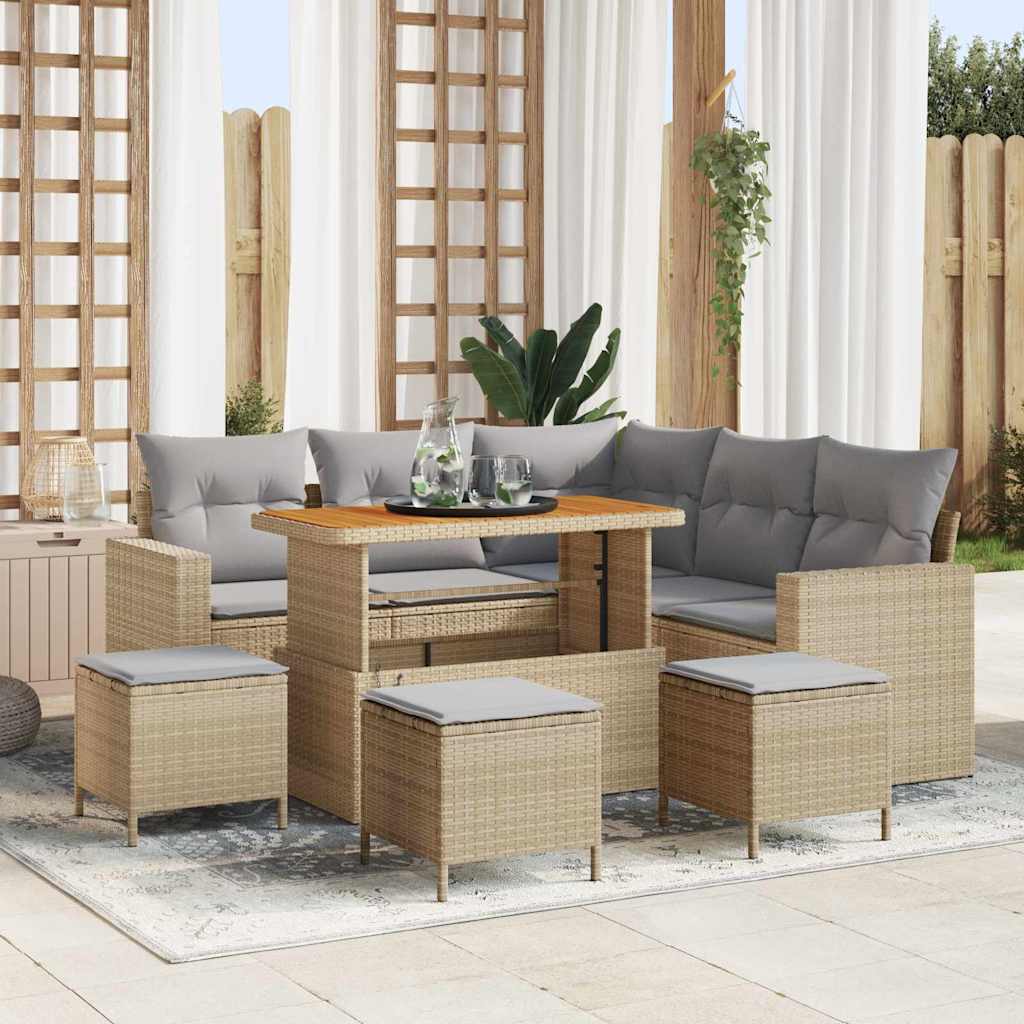 Garten-Sofa-Set 9 pcs Beige Poly-Rattan
